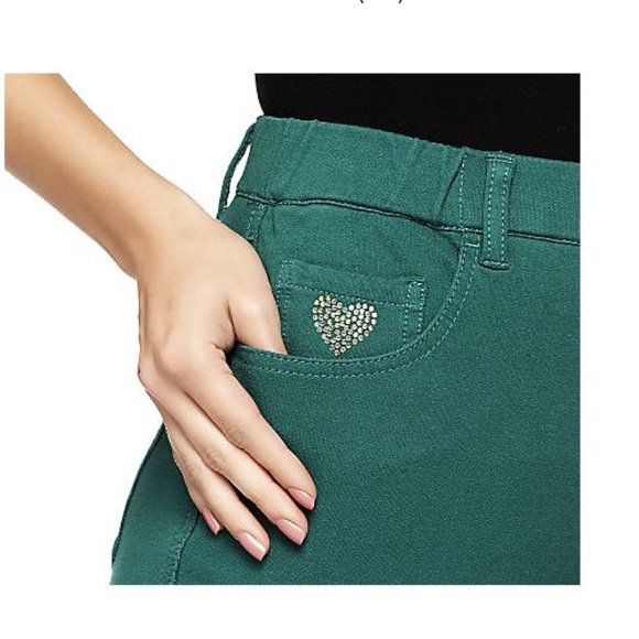 NWT SZ L Quacker Factory Regular DreamJeannes Winter Motif Pants GREEN HOLLY - Picture 7 of 9